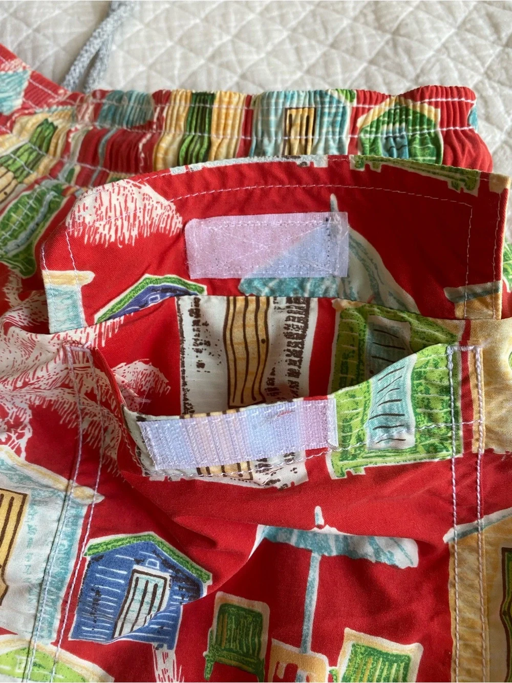 Vilebrequin Red Beach Hut Swim Trunks Palm Tree Drawstring Preppy Print Medium